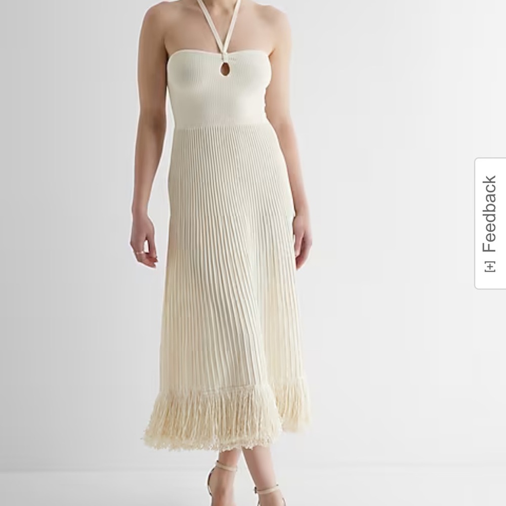 Express never worn Ribbed Halter Neck Fringe Midi Sweater Dress